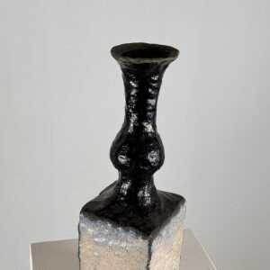 Brutalist Single-Stem Raku Ceramic Vase, 1970s, Italy