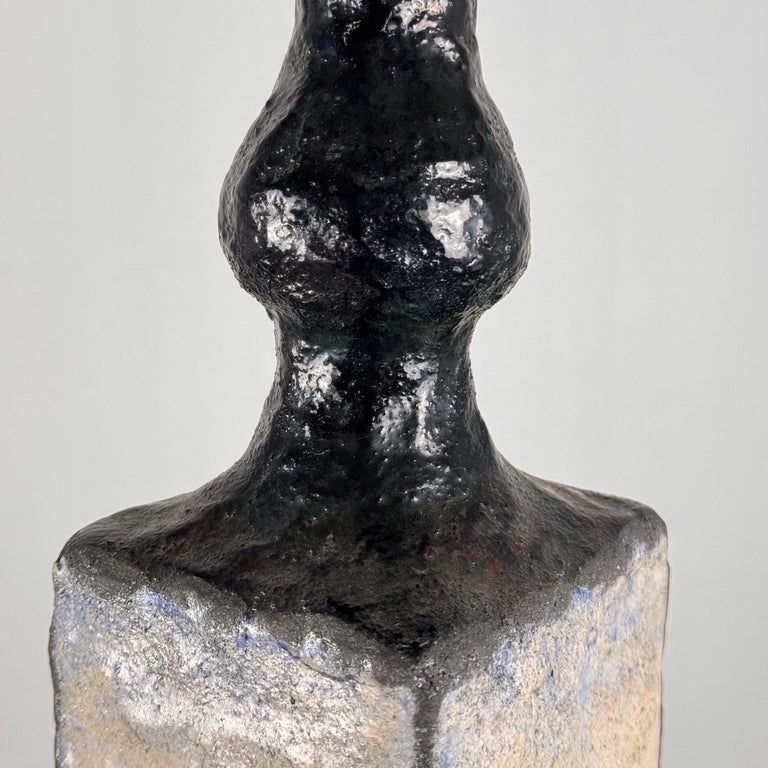 Brutalist Single-Stem Raku Ceramic Vase, 1970s, Italy