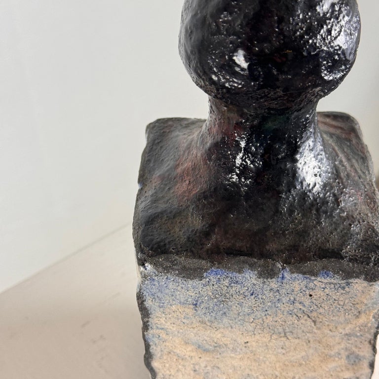 Brutalist Single-Stem Raku Ceramic Vase, 1970s, Italy