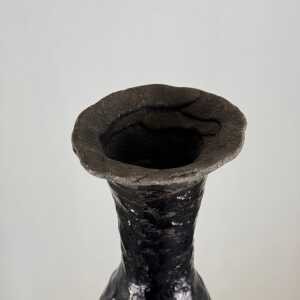Brutalist Single-Stem Raku Ceramic Vase, 1970s, Italy