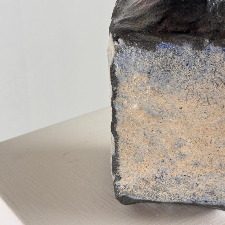 Brutalist Single-Stem Raku Ceramic Vase, 1970s, Italy