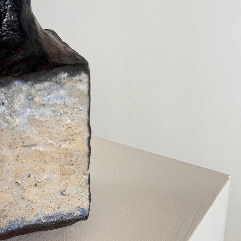 Brutalist Single-Stem Raku Ceramic Vase, 1970s, Italy