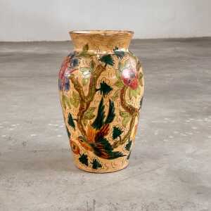 Ceramic Vase with Floral and Bird Motifs by C. Monarchi, Gubbio, Italy, 1930s