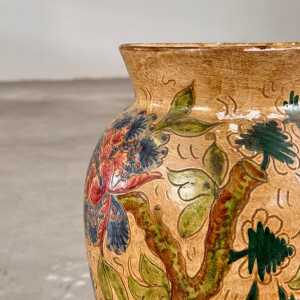 Ceramic Vase with Floral and Bird Motifs by C. Monarchi, Gubbio, Italy, 1930s
