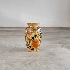 Ceramic Vase with Floral and Bird Motifs by C. Monarchi, Gubbio, Italy, 1930s