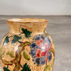 Ceramic Vase with Floral and Bird Motifs by C. Monarchi, Gubbio, Italy, 1930s