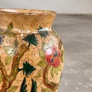 Ceramic Vase with Floral and Bird Motifs by C. Monarchi, Gubbio, Italy, 1930s
