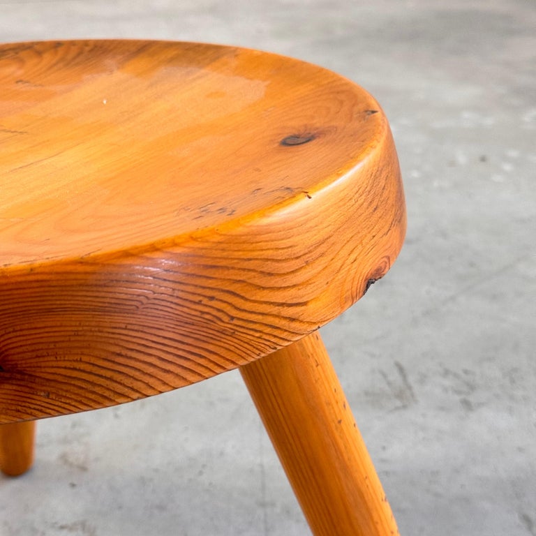 Charlotte Perriand Pine Wood 'Berger' Stool, France, 1960s