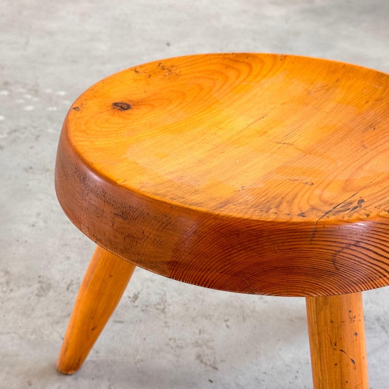 Charlotte Perriand Pine Wood 'Berger' Stool, France, 1960s