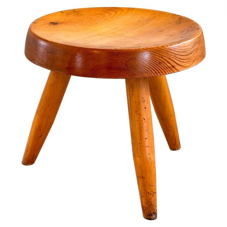 Charlotte Perriand Pine Wood 'Berger' Stool, France, 1960s
