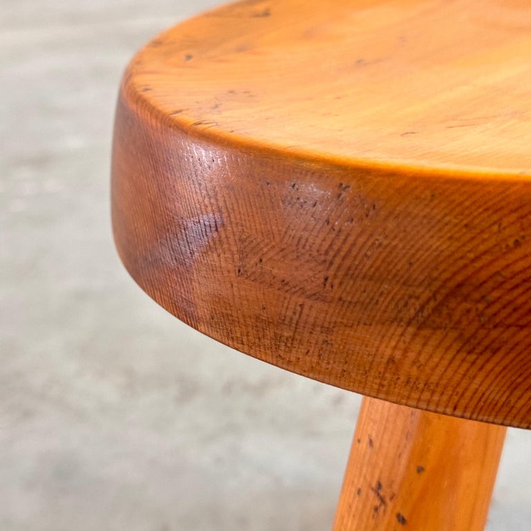 Charlotte Perriand Pine Wood 'Berger' Stool, France, 1960s