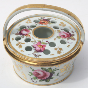 Antique porcelain Coalport Pot Pourri novelty hand painted Basket C.early 19thC