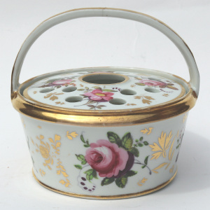 Antique porcelain Coalport Pot Pourri novelty hand painted Basket C.early 19thC