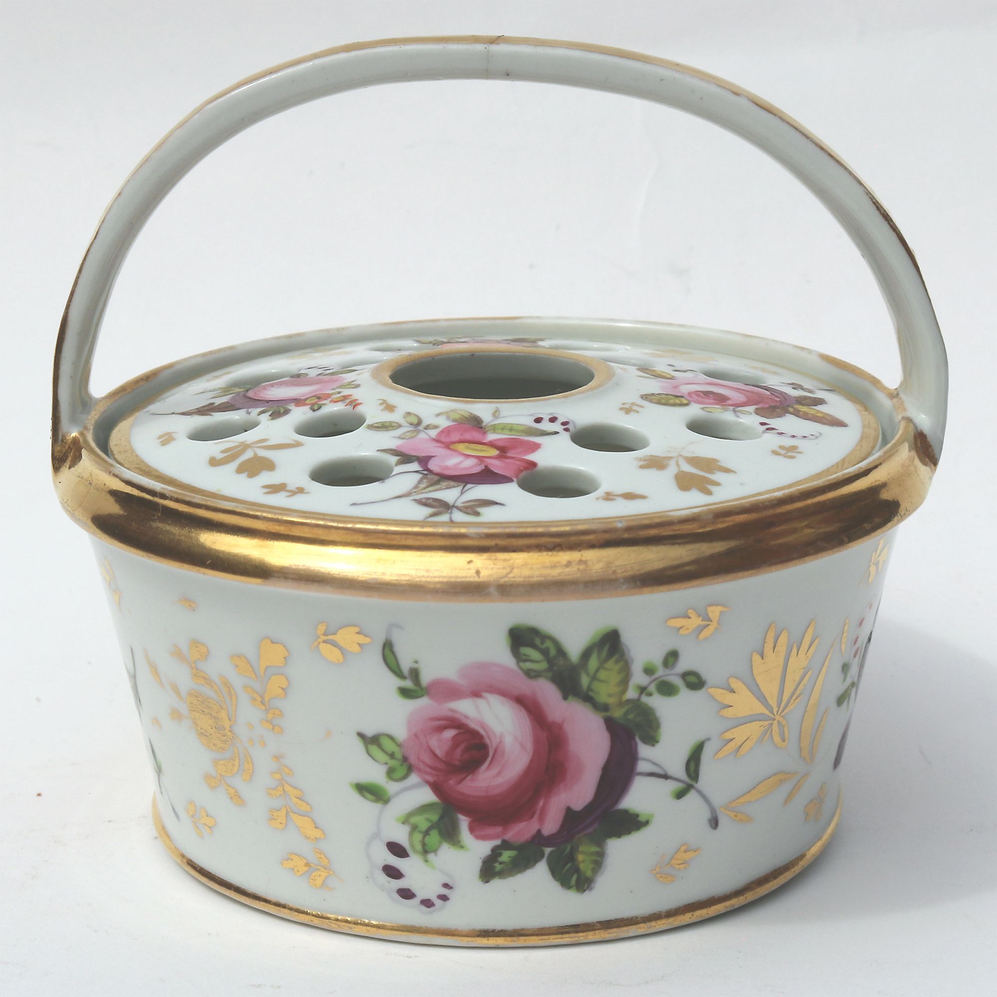 Antique porcelain Coalport Pot Pourri novelty hand painted Basket C.early 19thC