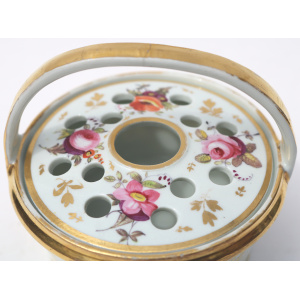 Antique porcelain Coalport Pot Pourri novelty hand painted Basket C.early 19thC