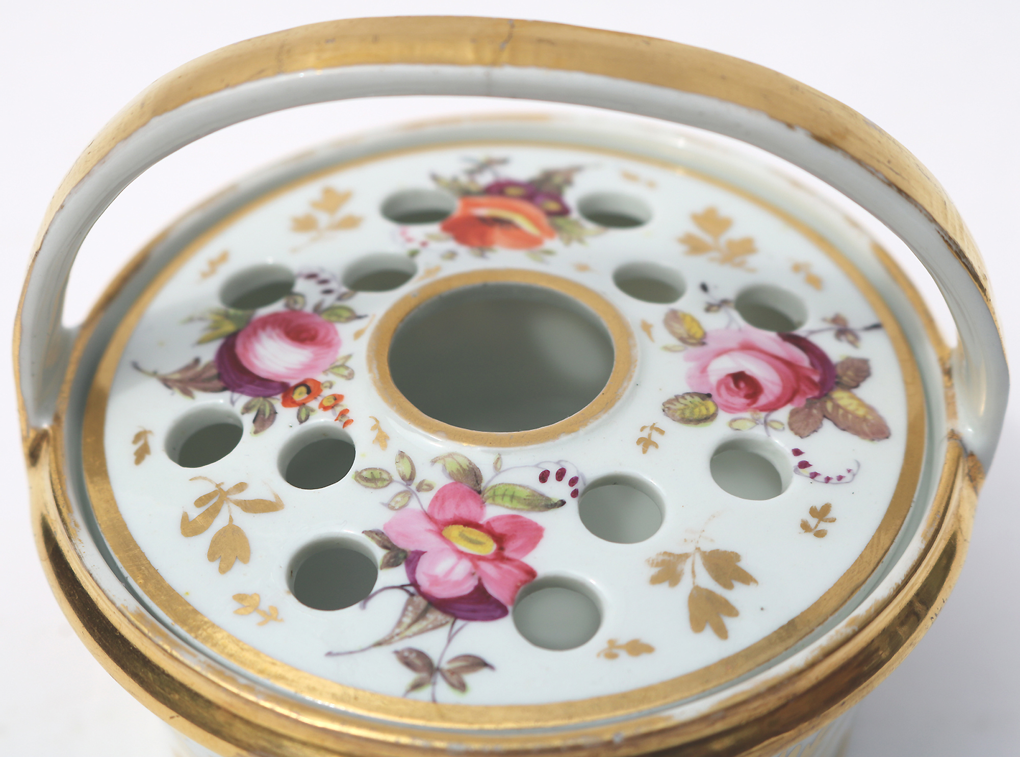 Antique porcelain Coalport Pot Pourri novelty hand painted Basket C.early 19thC