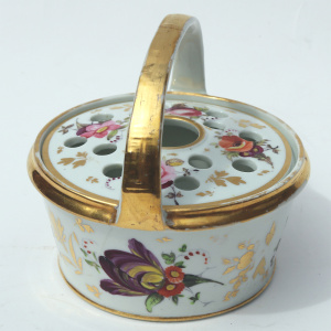 Antique porcelain Coalport Pot Pourri novelty hand painted Basket C.early 19thC