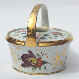 Antique porcelain Coalport Pot Pourri novelty hand painted Basket C.early 19thC
