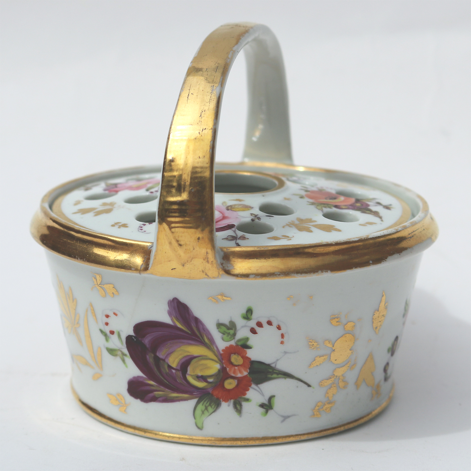 Antique porcelain Coalport Pot Pourri novelty hand painted Basket C.early 19thC