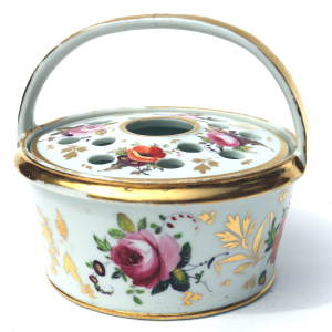 Antique porcelain Coalport Pot Pourri novelty hand painted Basket C.early 19thC