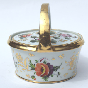 Antique porcelain Coalport Pot Pourri novelty hand painted Basket C.early 19thC