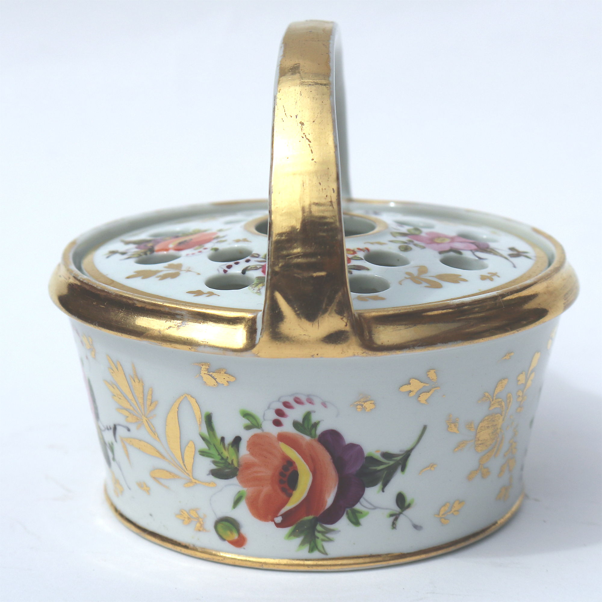 Antique porcelain Coalport Pot Pourri novelty hand painted Basket C.early 19thC