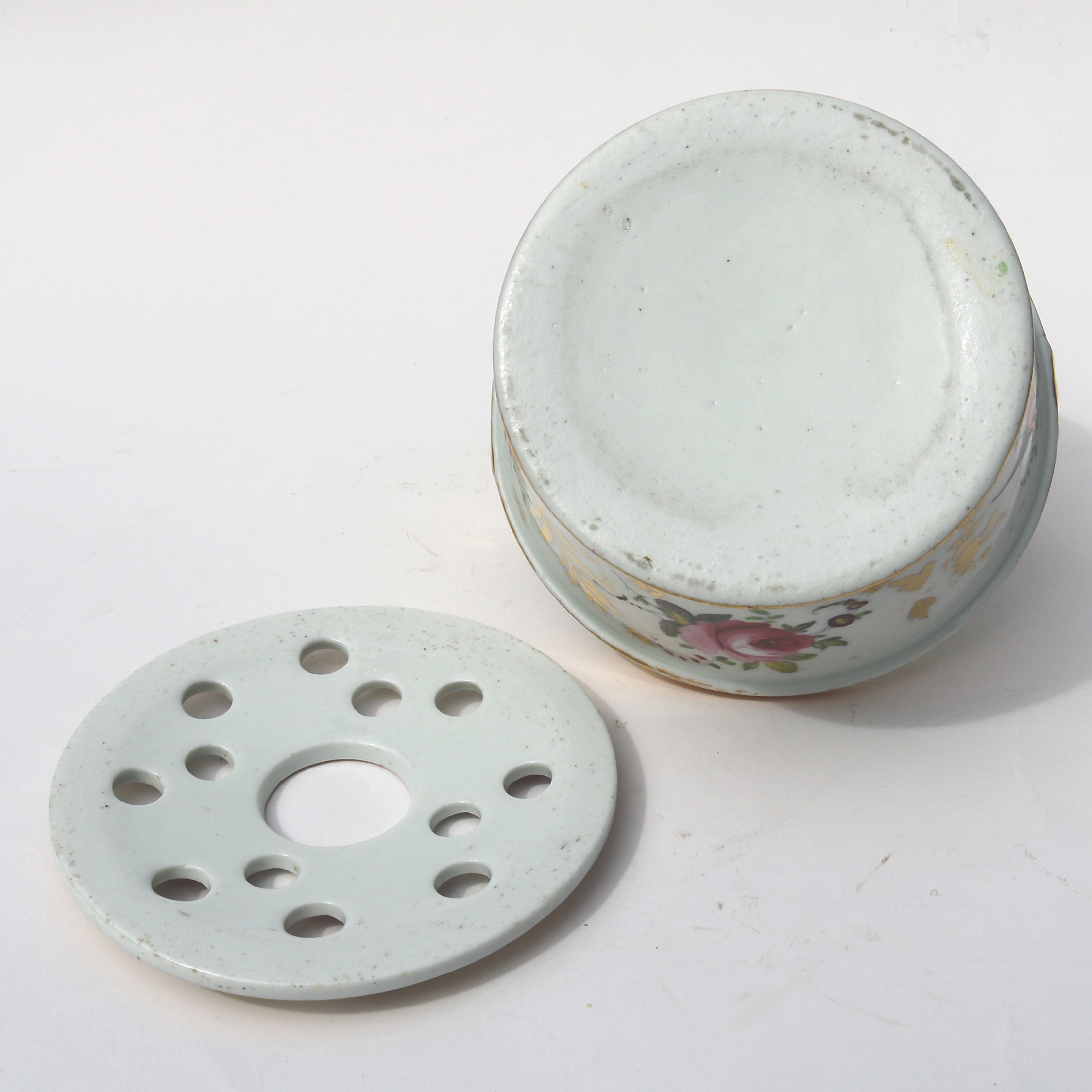 Antique porcelain Coalport Pot Pourri novelty hand painted Basket C.early 19thC