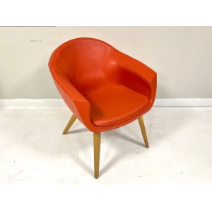 Contemporary Orange Leather and Oak Armchair