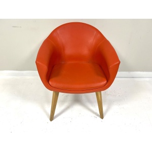 Contemporary Orange Leather and Oak Armchair