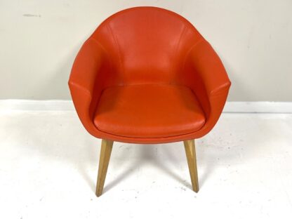 Contemporary Orange Leather and Oak Armchair