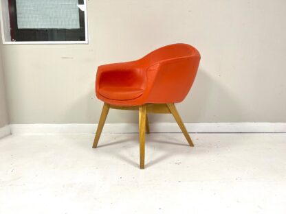 Contemporary Orange Leather and Oak Armchair