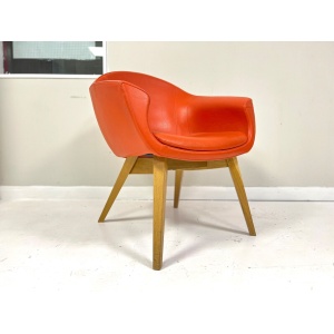 Contemporary Orange Leather and Oak Armchair