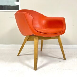Contemporary Orange Leather and Oak Armchair