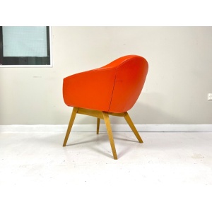 Contemporary Orange Leather and Oak Armchair