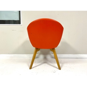 Contemporary Orange Leather and Oak Armchair
