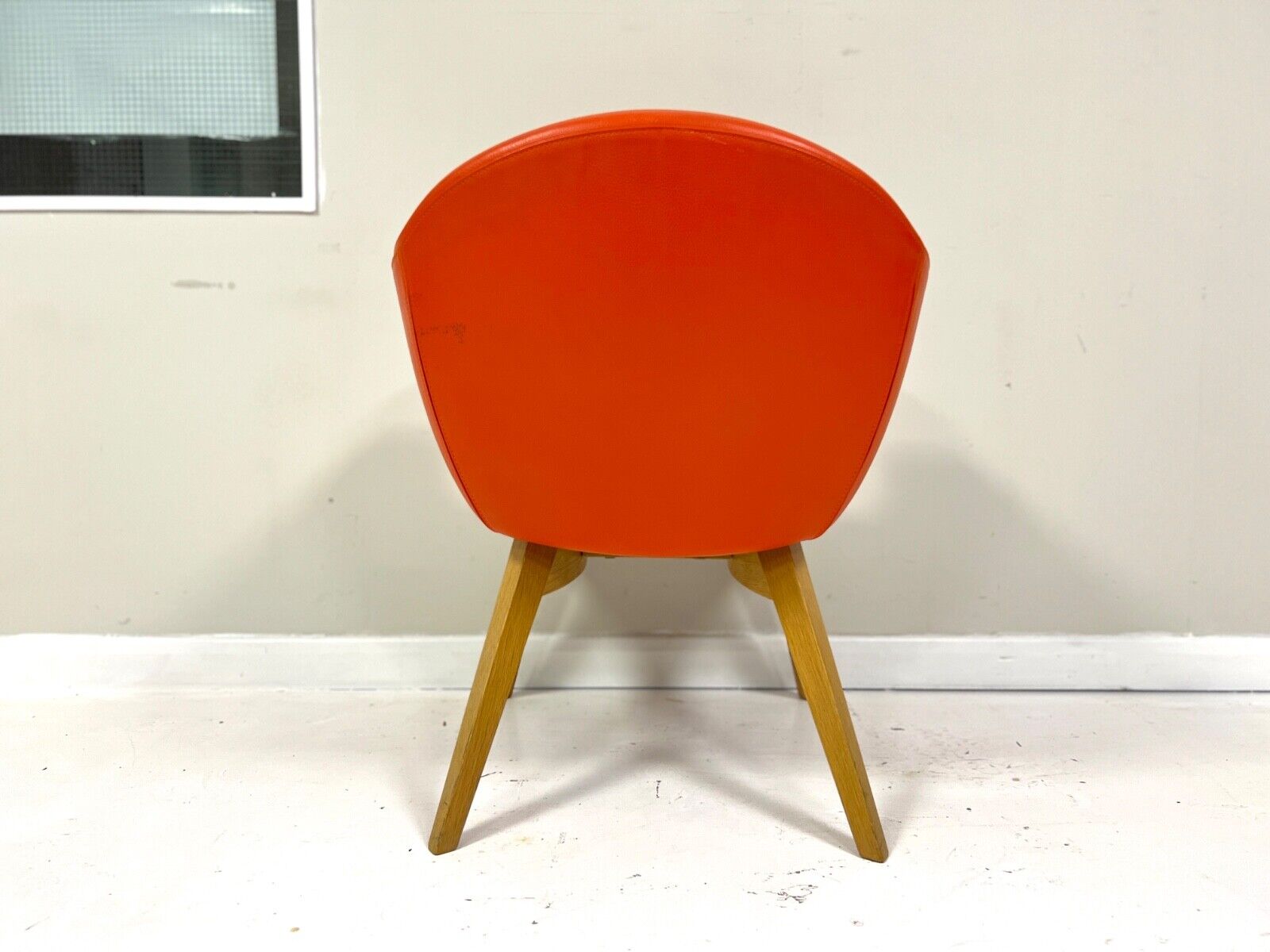 Contemporary Orange Leather and Oak Armchair