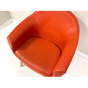 Contemporary Orange Leather and Oak Armchair