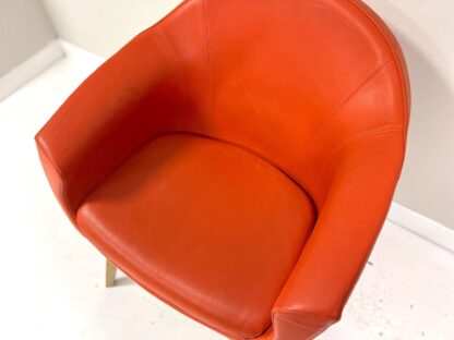 Contemporary Orange Leather and Oak Armchair