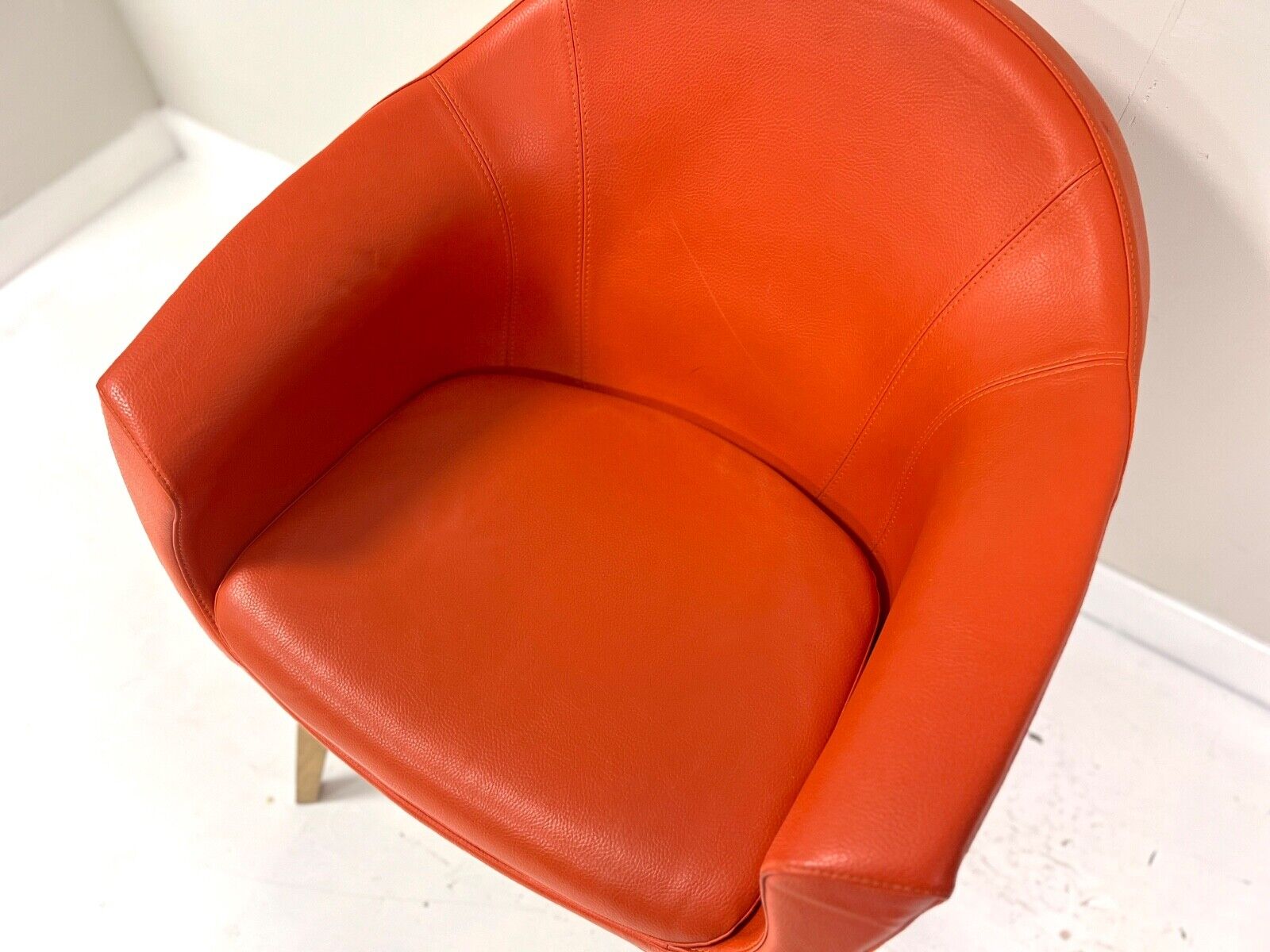 Contemporary Orange Leather and Oak Armchair