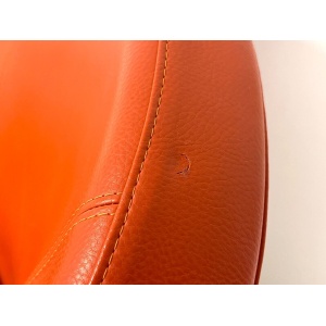 Contemporary Orange Leather and Oak Armchair
