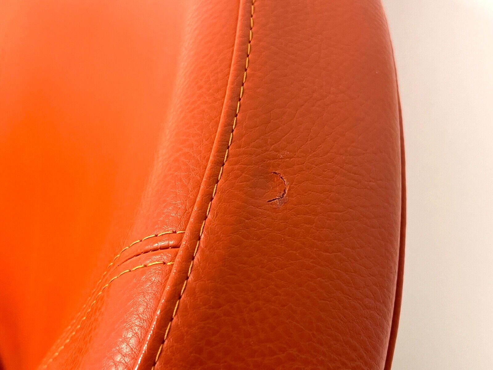 Contemporary Orange Leather and Oak Armchair