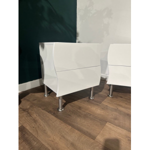 Contemporary Pair Of White Irregular Shaped Bed Side Cabinets