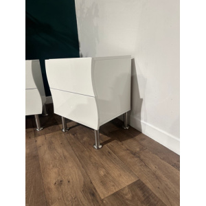 Contemporary Pair Of White Irregular Shaped Bed Side Cabinets