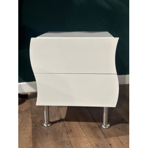 Contemporary Pair Of White Irregular Shaped Bed Side Cabinets