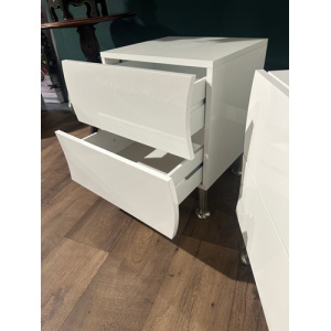 Contemporary Pair Of White Irregular Shaped Bed Side Cabinets