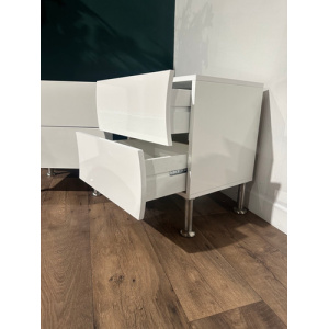 Contemporary Pair Of White Irregular Shaped Bed Side Cabinets