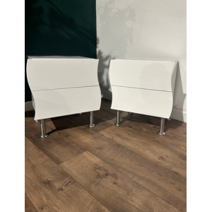 Contemporary Pair Of White Irregular Shaped Bed Side Cabinets