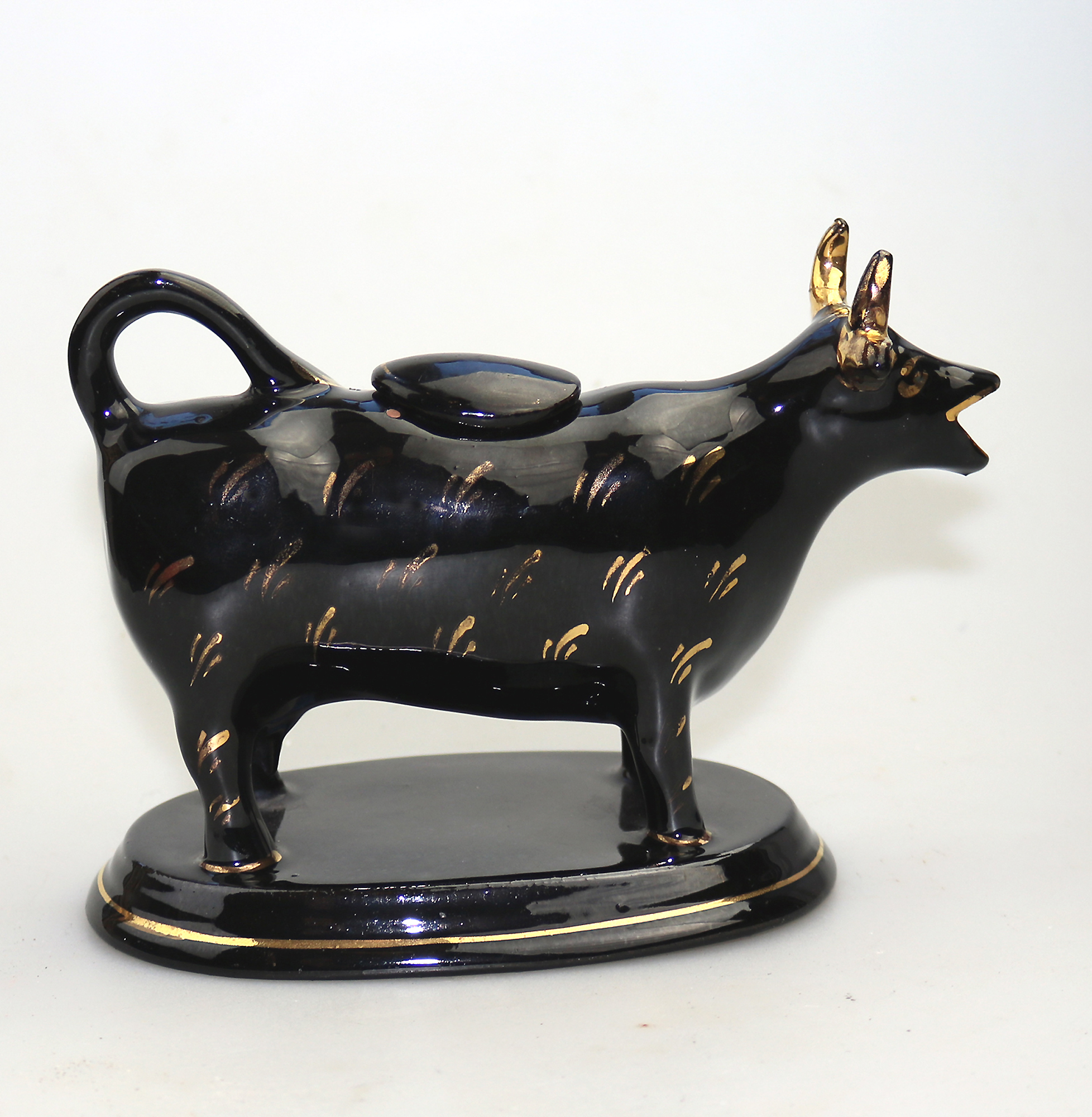 Antique Victorian Staffordshire Jackfield pottery novelty Cow Creamer Jug C.19th