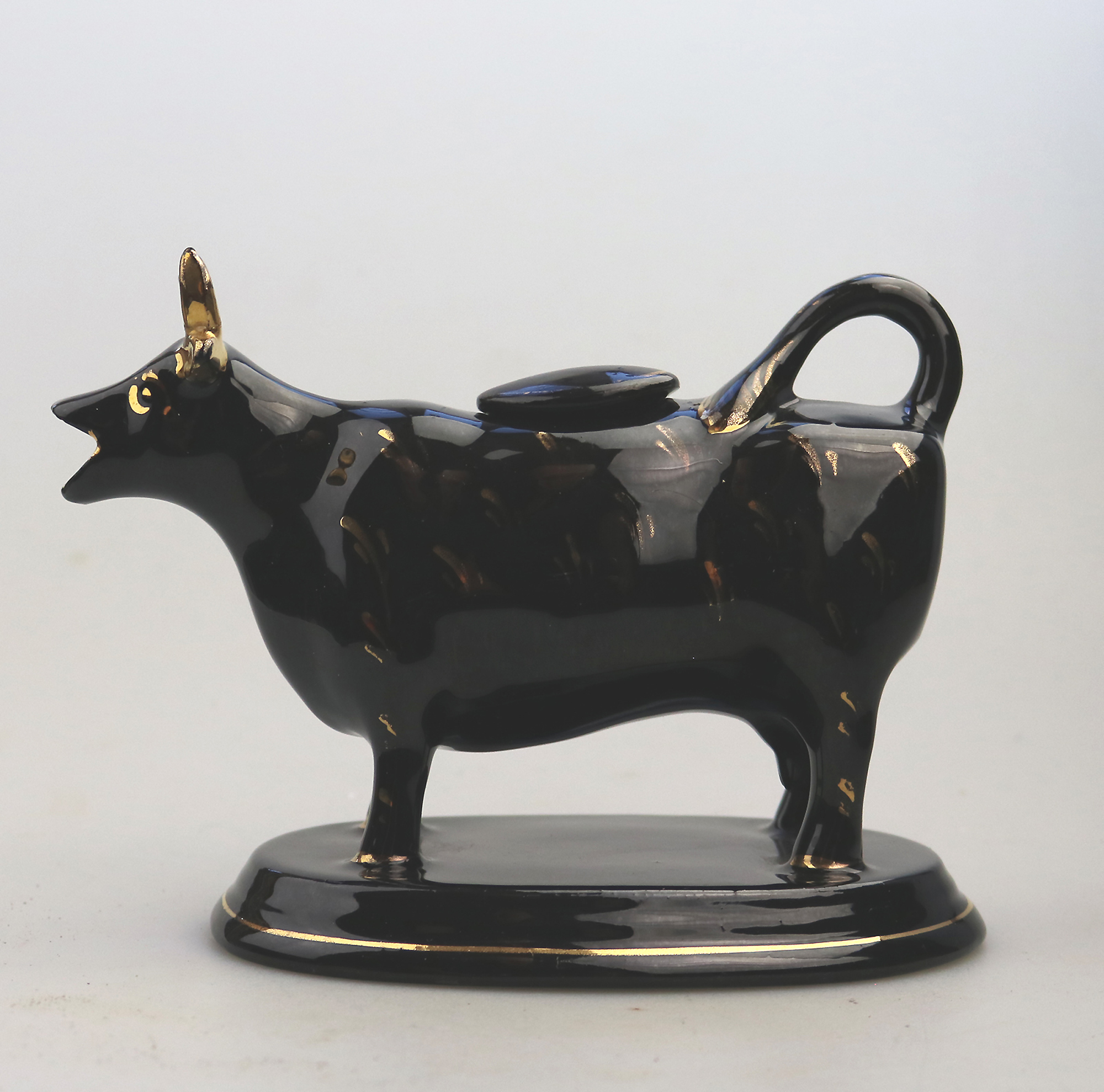 Antique Victorian Staffordshire Jackfield pottery novelty Cow Creamer Jug C.19th