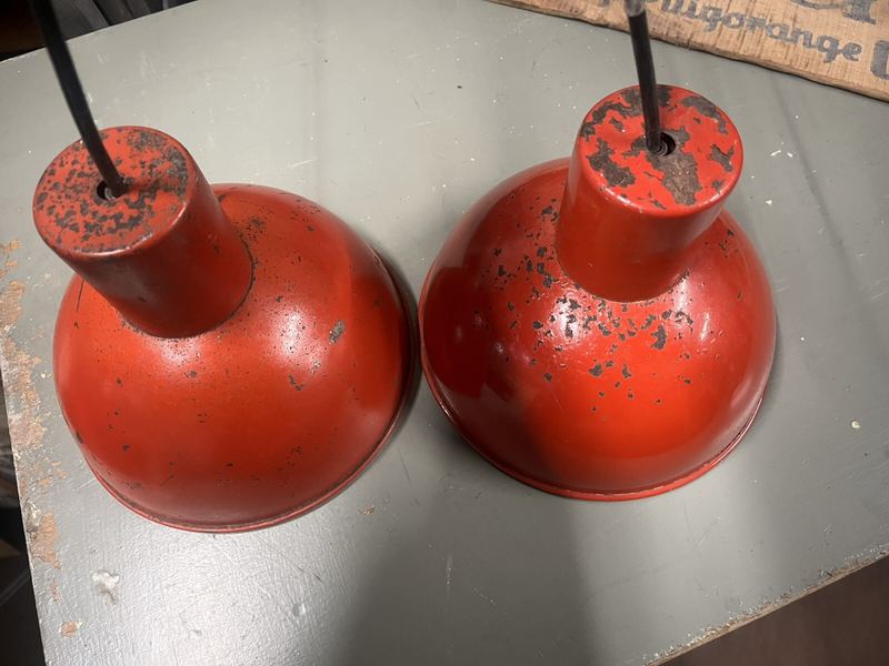 Danish Refectory Lamp Shades Restaurant Cafe 19cm Diameter Red Midcentury